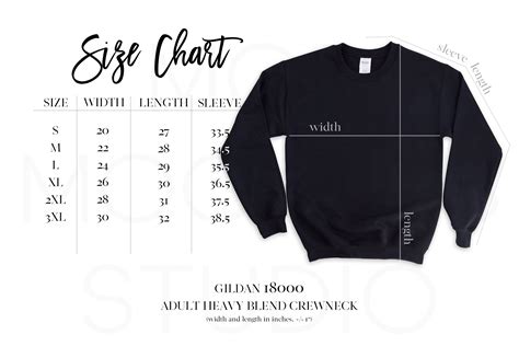 Size Chart Gildan 18000 Sweatshirt Mod Mockups Studio