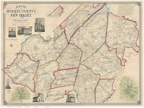 Morris County New Jersey 1853 Wall Map With Homeowner