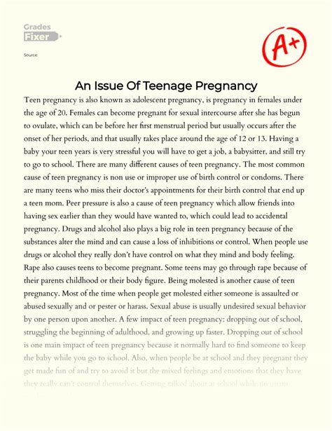 An Issue Of Teenage Pregnancy Essay Example 596 Words Gradesfixer