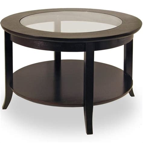 Genoa Round Wood Coffee Table With Glass Top In Dark Espresso 92219