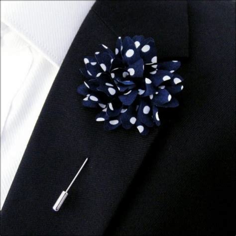 Navy Blue W White Dots Silk Blend Flower Lapel Pin Lapel Flower
