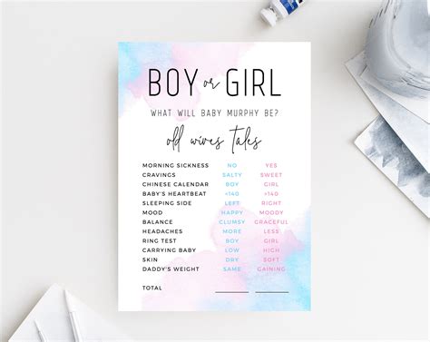 Old Wives Tales Gender Reveal Baby Shower Game Printable Silver