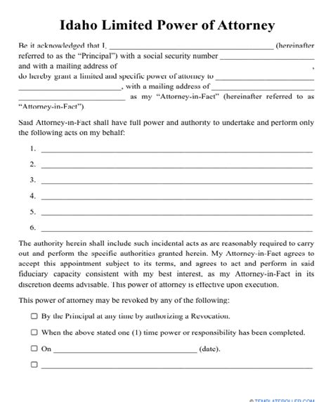 Idaho Limited Power Of Attorney Template Fill Out Sign Online And