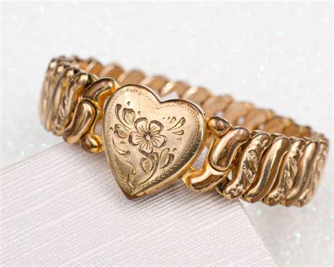 Vintage Sweetheart Expansion Bracelet Antique Gold Heart Etsy