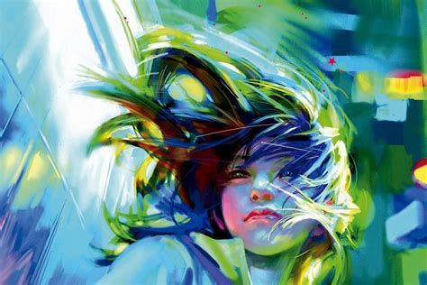 Wallpaper Illustration Anime Green Wind Art Color Girl