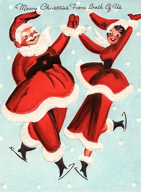 Santa Claus And Not Mrs Claus Ice Skating ~ Vintage Mid Century Modern