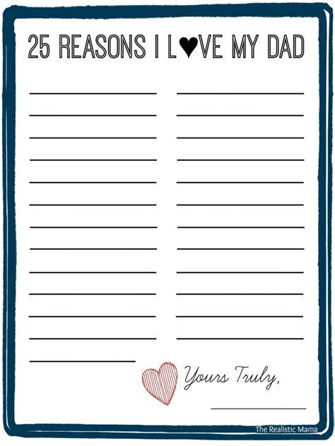 25 Reasons I Love My Dad Free Printable I Love My Dad Daddy Day