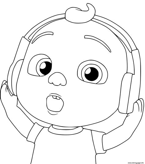 Cocomelon Kid Listening To Music Coloring Page Printable