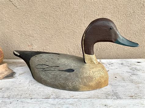Vintage Wood Carving Of Duck Decoy By Tom Martindale Primitive Home