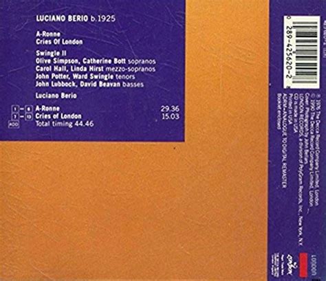 Luciano Berio A Ronne Cries Of London Swingle Ii Decca London