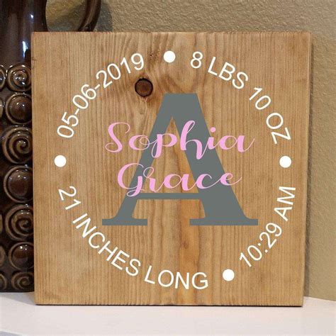 Baby Birth Stats Monogram Wooden Sign Personalized Baby Keepsake T
