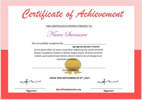 16 Free Achievement Certificate Templates Ms Word Templates For Awesome