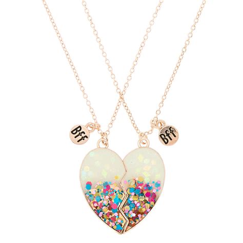 Best Friends Confetti Dipped Heart Pendant Necklaces White 2 Pack