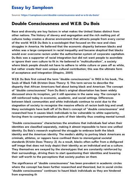 Double Consciousness And W E B Du Bois Free Essay Sample On Samploon Com