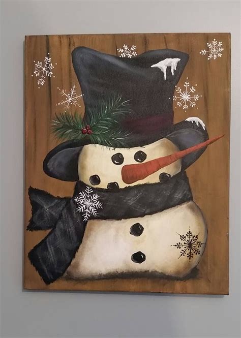 Hand Painted Snowman Canvas Snowman Painting Christmas Wall Art