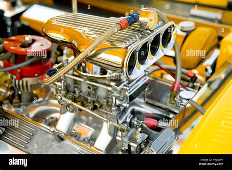 Powerful Hot Rod Engine Bay With A Large Number Of Chromed Parts Stock