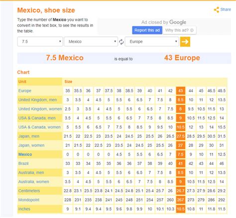 Shoe Size Conversion Chart Mexico To Us