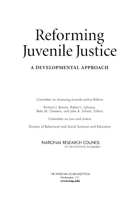 Front Matter Reforming Juvenile Justice A Developmental Approach