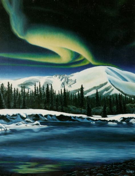 Oil Landscape Painting Northern Lights Landscape Yukon Northern
