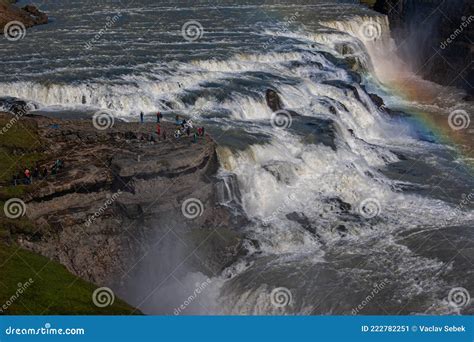 Iceland Gullfoss Waterfall Captivating Scene With Rainbow Of Gullfoss