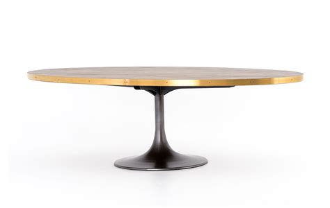 Oval Iron Oak And Brass Tulip Base Dining Table Mecox Gardens