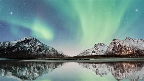 Download 2560x1440 Wallpaper Northern Lights Snow Mountains