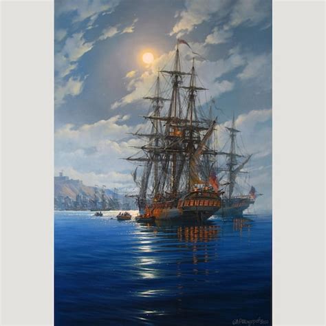 Night Ship Painting By Alexander Shenderov Ocean Painting Sail Etsy