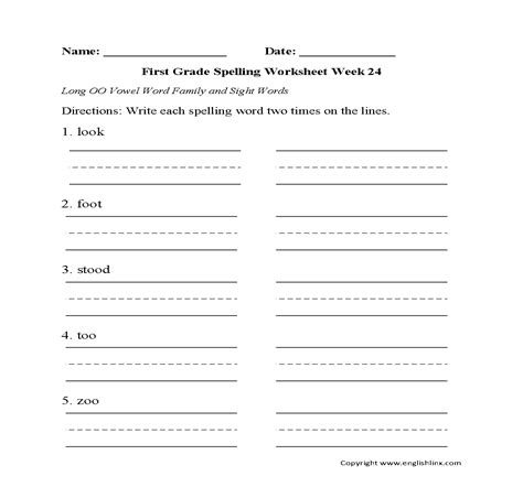 Spelling Worksheets First Grade Spelling Worksheets