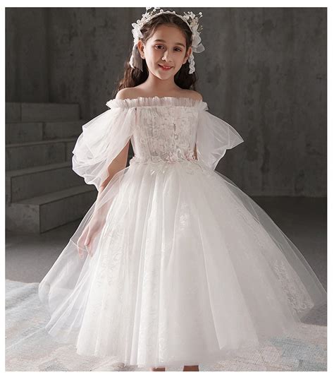 儿童礼服公主裙女童晚礼服花童婚纱白色小女孩钢琴演出服洋气夏季 阿里巴巴