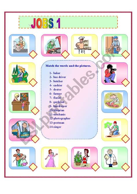 Matching Jobs English Esl Worksheets For Distance A80