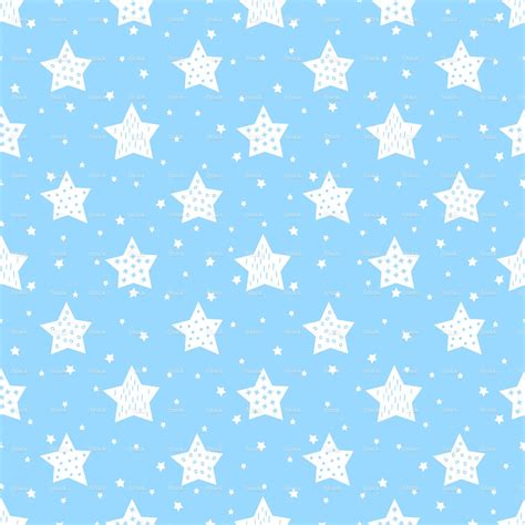 Seamless Pattern With Cute Stars For Kids Baby Shower Blue Vector