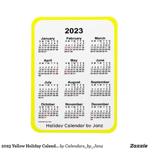 2023 Yellow Holiday Calendar By Janz Magnet Holiday Calendar 2020