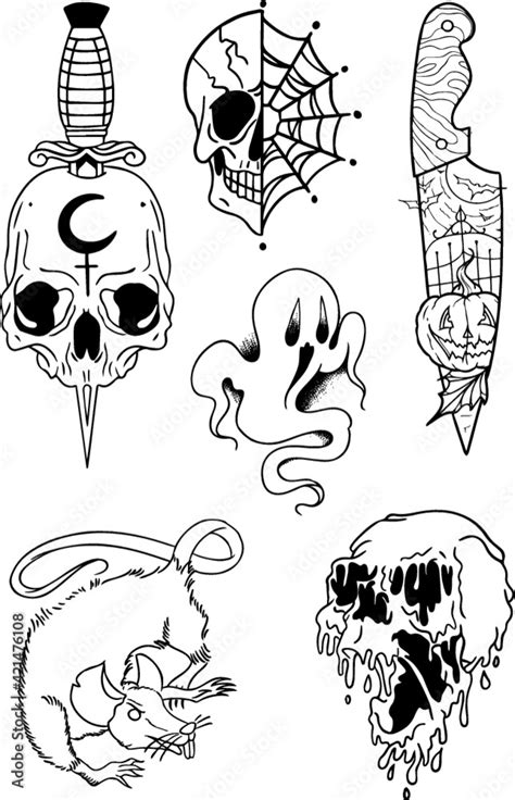 Tattoo Flash Sheet Vinyl Cut Horror Terror Halloween Vector De Stock