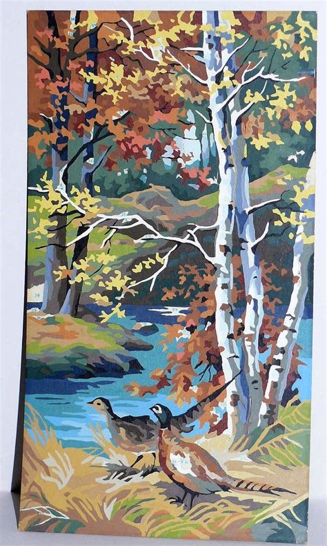 Mid Century Pbn Pheasants And Birch Trees Paint By Number Kit Painting