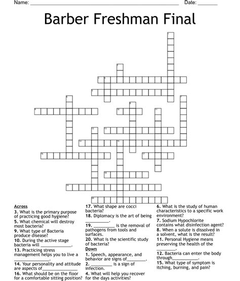 Barber Freshman Final Crossword Wordmint