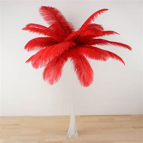 Red Ostrich Feather Centerpiece Sets With White Eiffel Tower Vase For