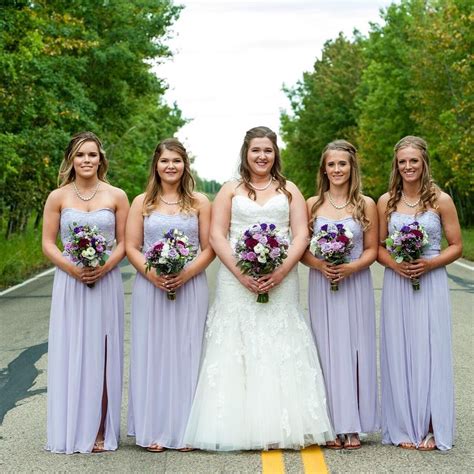 Tashlarkins Bridesmaids In A Pastel Lilac Strapless Lace And Mesh
