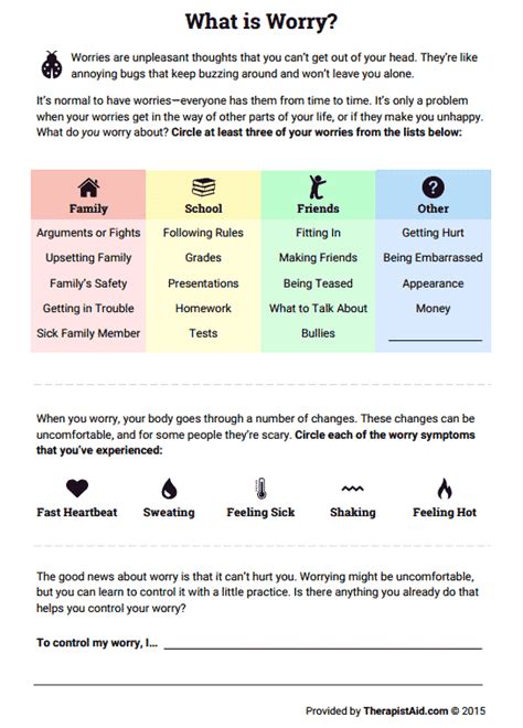 What Is Worry Worksheet Therapist Aid In 2020 Adolescent Therapy