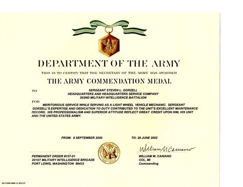 Military Certificates Template Within Army Good Conduct Medal