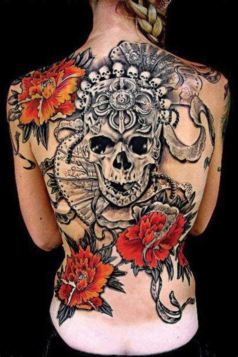 Full Back Skull And Flowers Tattoo Tattoomagz › Tattoo Designs