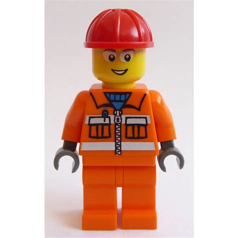 Lego City Construction Worker With Orange Safety Vest Red Helmet And