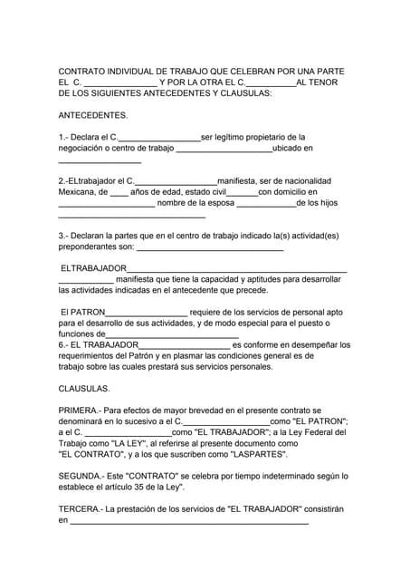 Contrato Individual De Trabajo Pdf