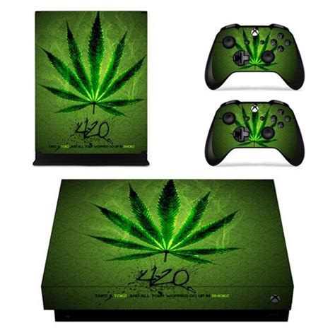 Green Leaf Weed Skin Sticker Decal For Microsoft Xbox One X Console And