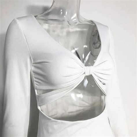 Nattemaid Clubwear Full Sleeve Hollow Out White Dress Strapless