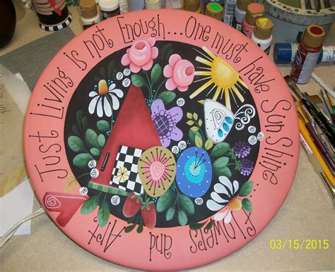 Flowers And Art Handpainted Wooden Platepattern By Shara Reiner