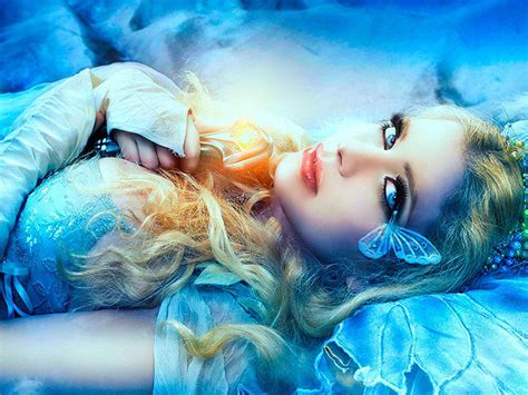 Beautiful Blue Girl With Blue Eyes And Red Lips Fantasy
