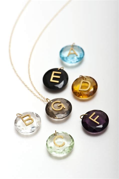 Initial Necklaces Semi Precious Stones Circle Jewelry Letter