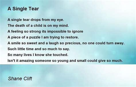 A Single Tear Poem By Shane Clift Poem Hunter