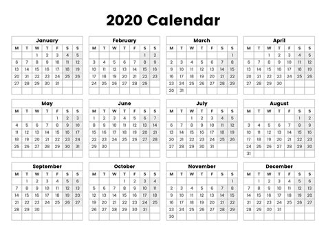 Take Printable 2020 Yearly Calendar With Boxes Calendar Printables