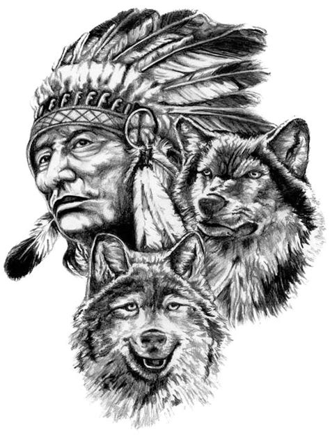Indian Man And Wolves Native American Drawing Native Tattoos Native
